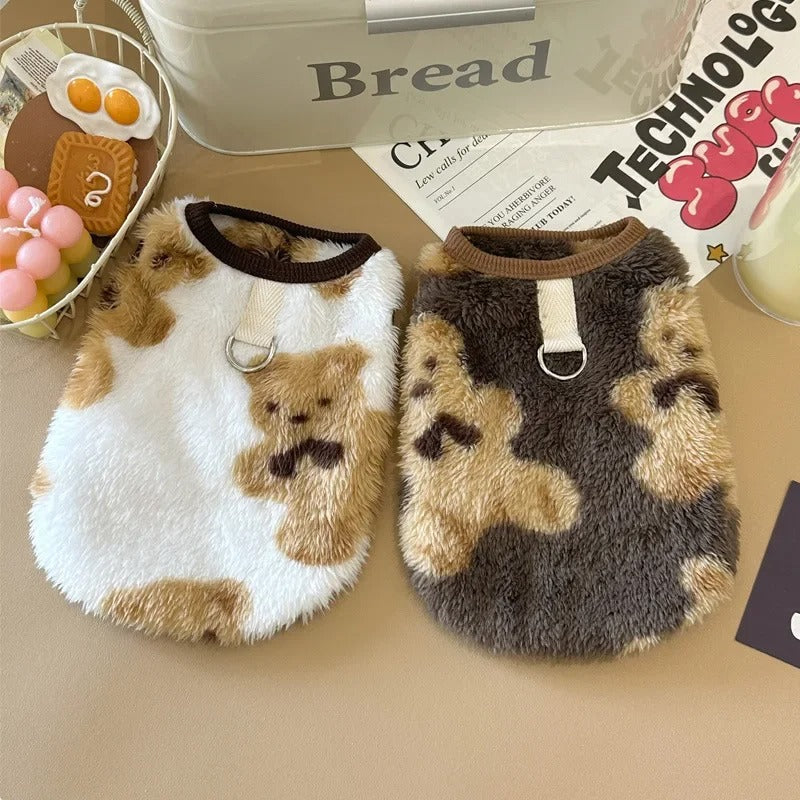 Warm Teddy Bear Print Fleece Dog Jumper