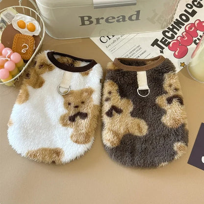 Warm Teddy Bear Print Fleece Dog Jumper