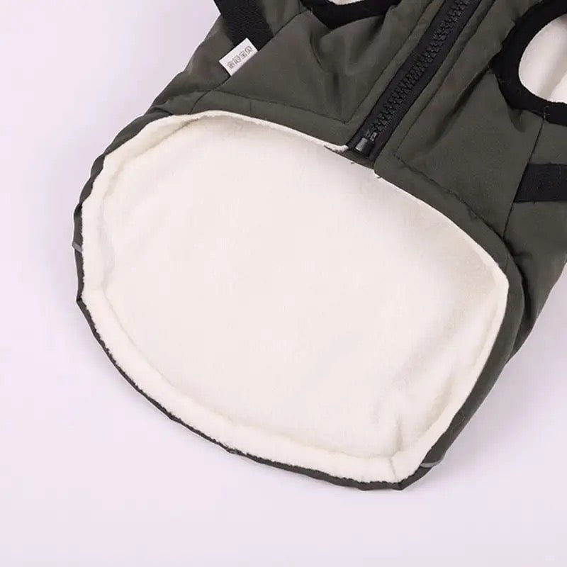 Waterproof Dog Winter Coat with Built-In Harness and Faux Fur Hood