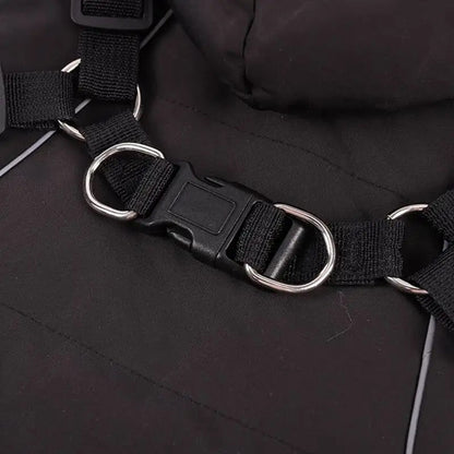 Waterproof Dog Winter Coat with Built-In Harness and Faux Fur Hood