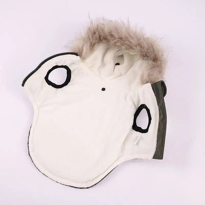 Waterproof Dog Winter Coat with Built-In Harness and Faux Fur Hood
